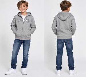 Nautica boys XL 18/20 Gray Full Zip Hoodie Fleece Lined Logo Sweatshirt